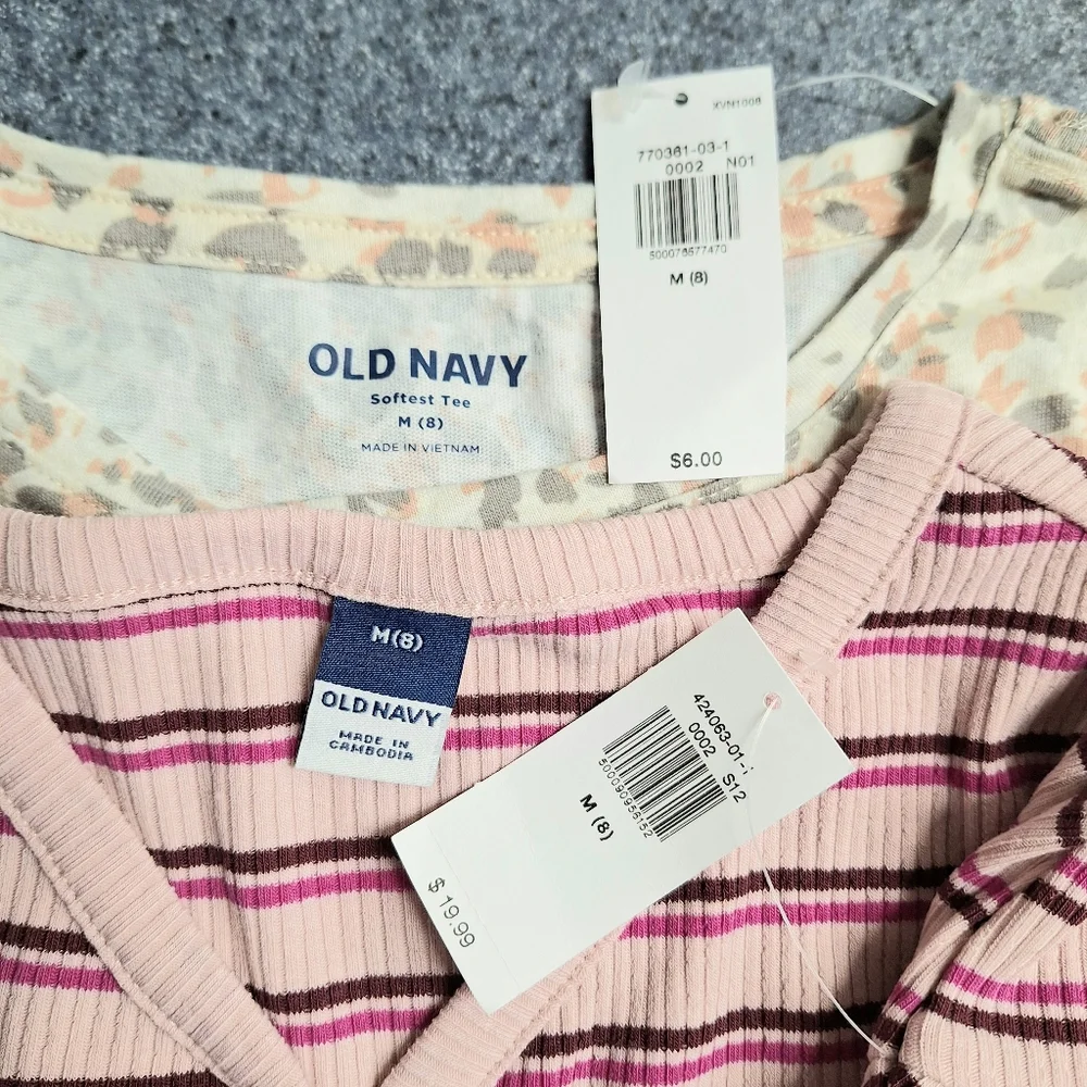 Old Navy Long Sleeved Henley & Leopard Print Shirt Bundle Size 8/M, NWT